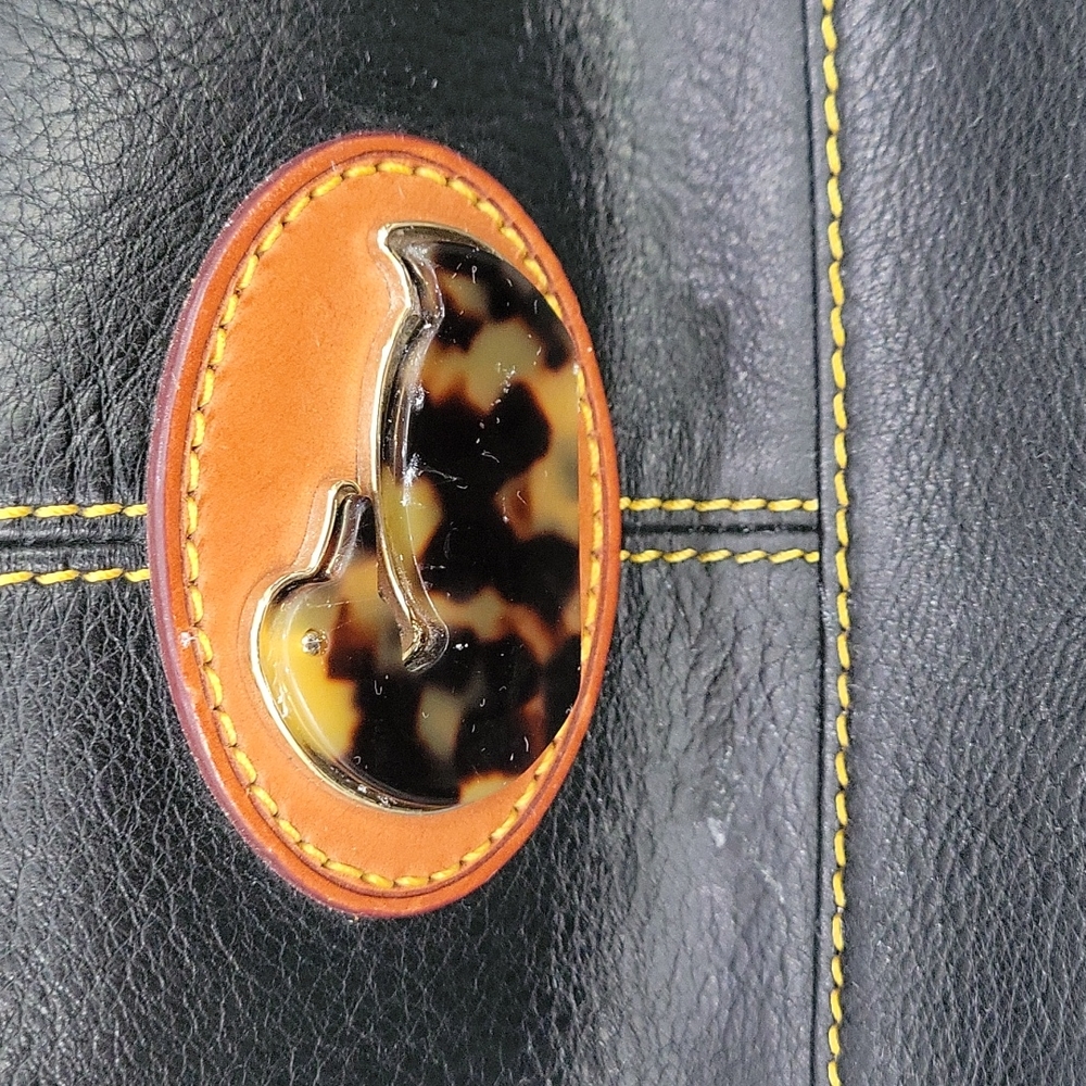 Euc Dooney & Burke Leather Tote Shoulder Bag Tortoise Duck Emblem Black Brown - Picture 2 of 10